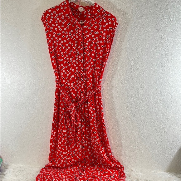 BILLABONG Little Flirt Havana Red Maxi Dress Size S Red Floral Button-Up Dress - Picture 2 of 8